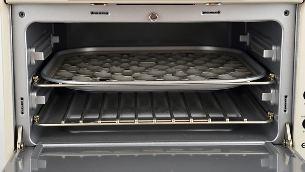 Clean Cuisinart air fryer oven interior, showing removable crumb tray and fan area.